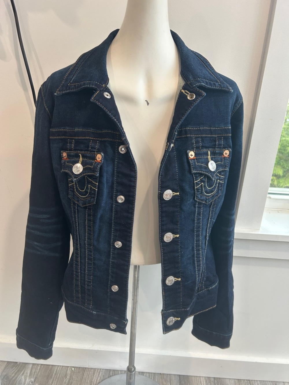 True Religion Dark Blue Denim Jacket with Contrast Stitching